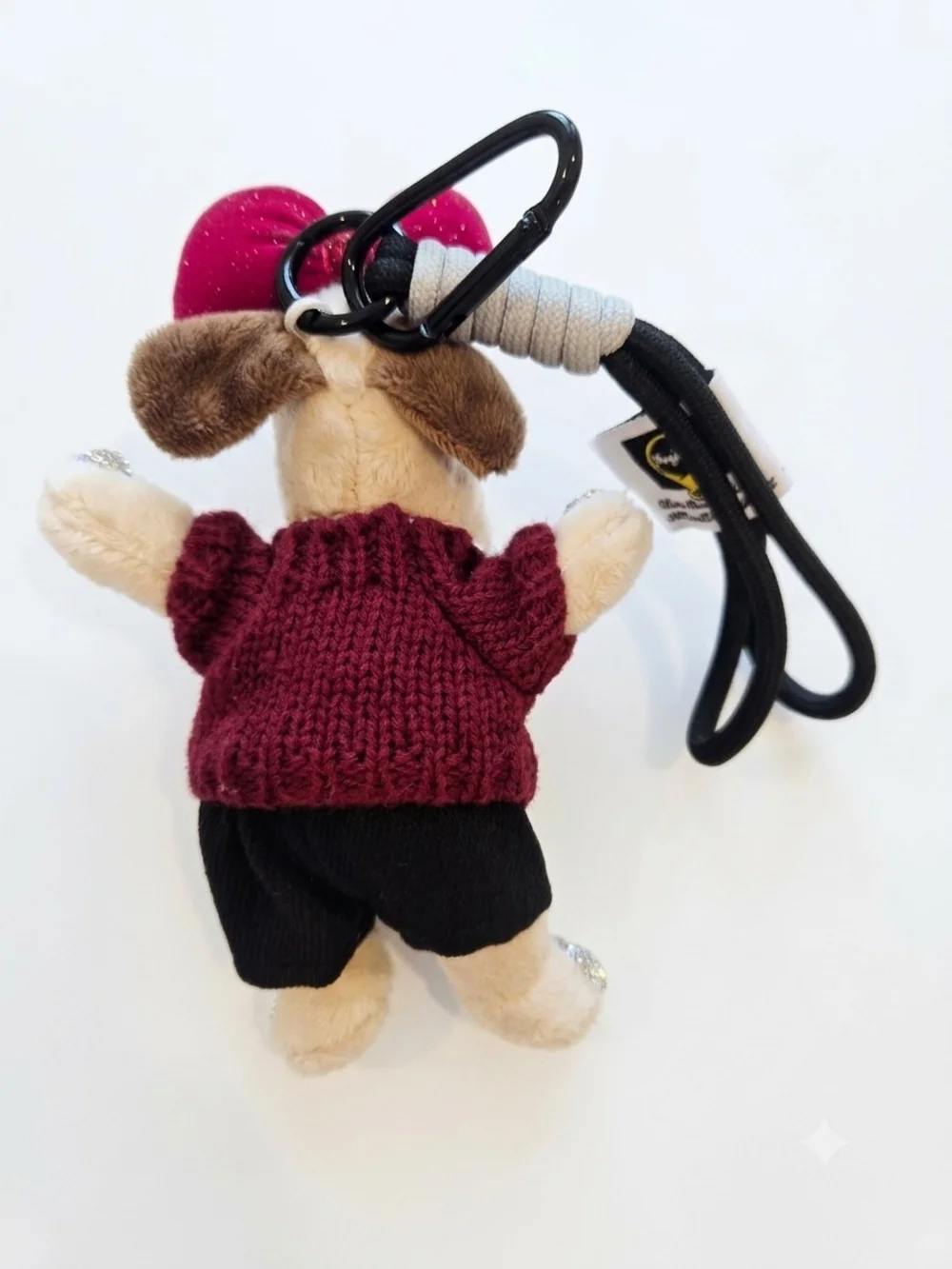Plush Dog Bag Charm with Red Bow and Sweater